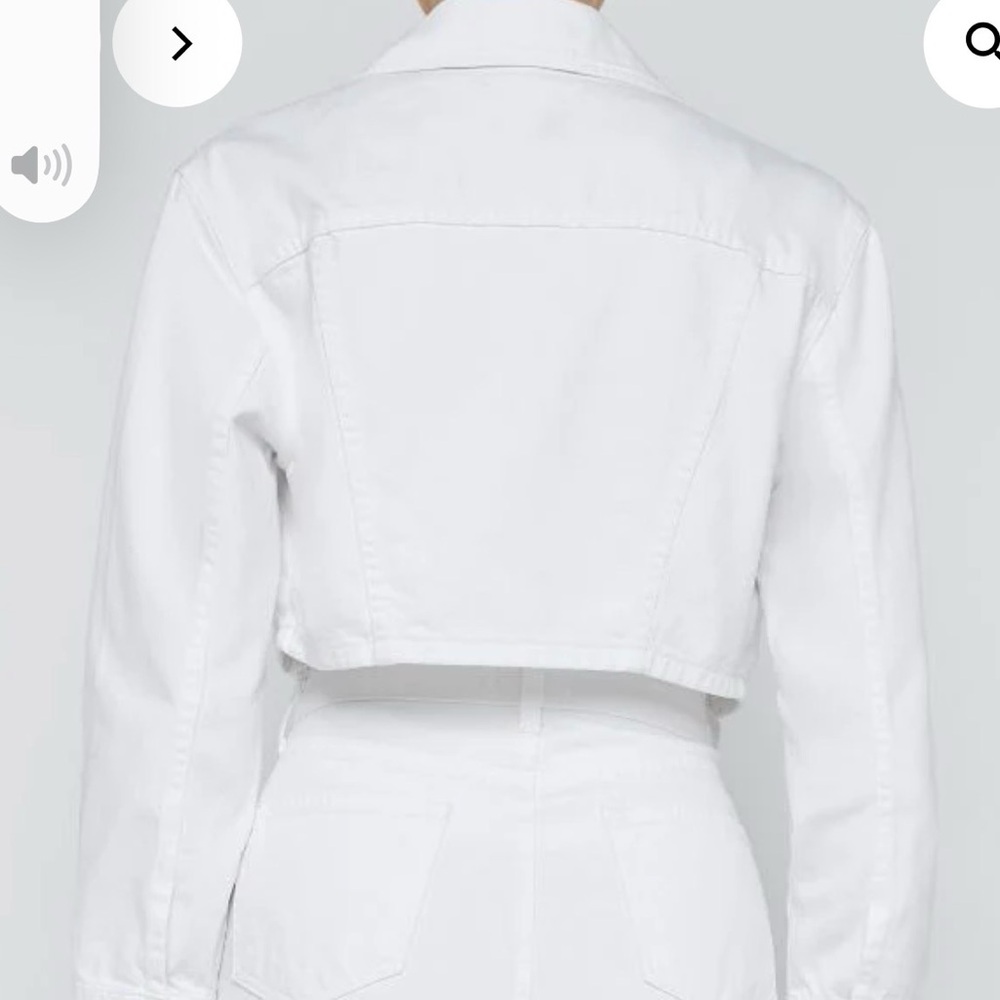 NWOT L’AGENCE Genevie Cropped Denim Jacket Blanc White Gold Dome Buttons Size M - Picture 2 of 7